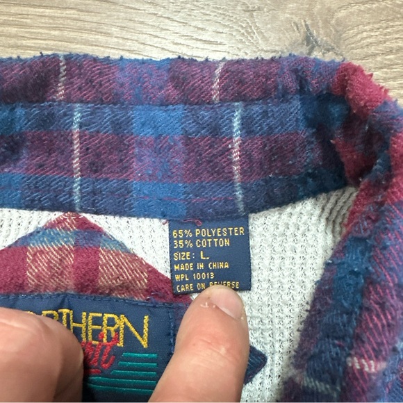 Vintage Northern Spirit Thermal Lined Flannel Blue Red Button Up Men’s Sz Large - Picture 7 of 8